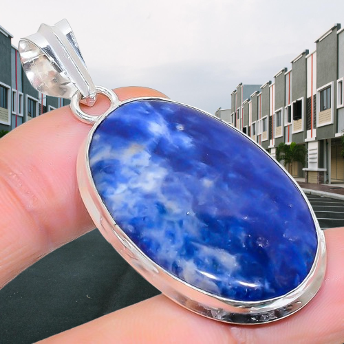 Natural Sodalite Gemstone 925 Sterling Silver Handmade Jewelry Pendant 2.17" L71 - Picture 2 of 7