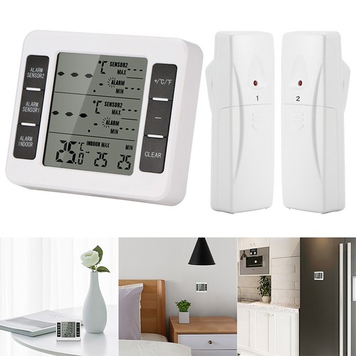 Funk Digital Kühlschrank Thermometer Innen Außen Temperatur Alarm + 2 Sensor - Bild 7 von 18