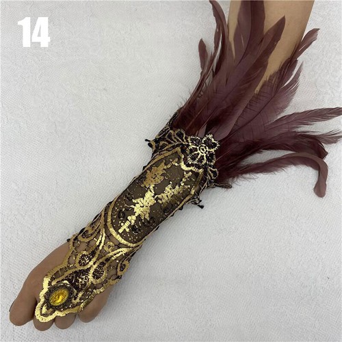 Gothic Feder Gold Spitze Handschuh Lang Armband Halloween Party Fingerlose Handschuhe - Bild 26 von 39