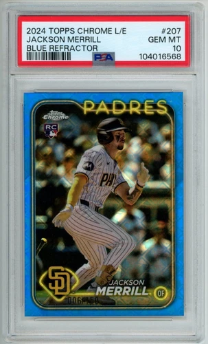 Jackson Merrill 2024 Topps Chrome Rookie Logofractor Blue Refractor /150 PSA 10