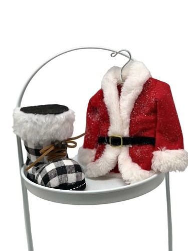 Santa Coat Boot Christmas Ornament Buffalo Checkered Plaid Lot Red Black Holiday