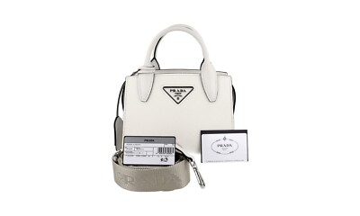 PRADA Saffiano Leder Kristen Schulter Mini Hand Tasche - Weiss - NEU