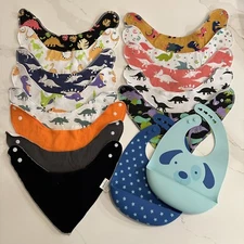 Baby bib pack of 15 snap closure 13 Bandana Style 2 Rubber Cute Comfy Drool Bibs