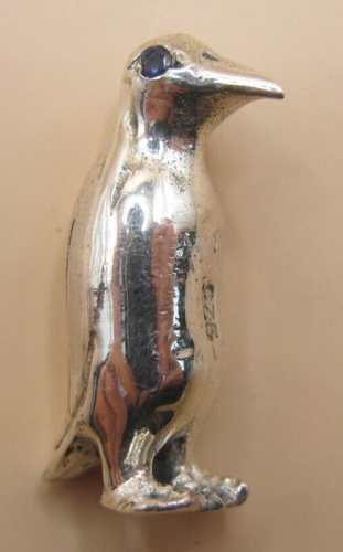 Dulce conjunto de pingüino tolva de roca miniatura de plata maciza 925 con ojos de zafiro - Imagen 5 de 6