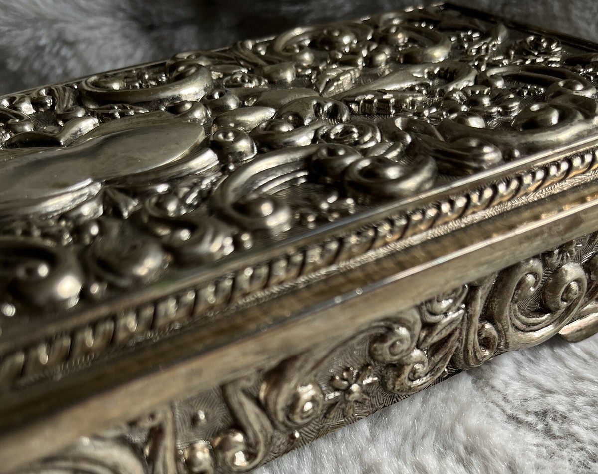 Vintage Godinger Jewelry Box Silver Plated Gray Velvet Lined