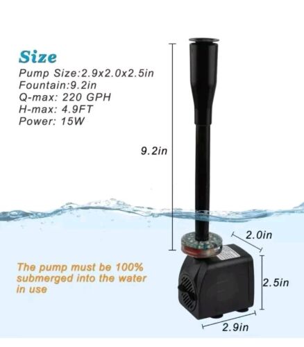 Submersible Fountain Pump with LED Light Ultra Quiet Adjustable Water Pump PATIO - Picture 6 of 8