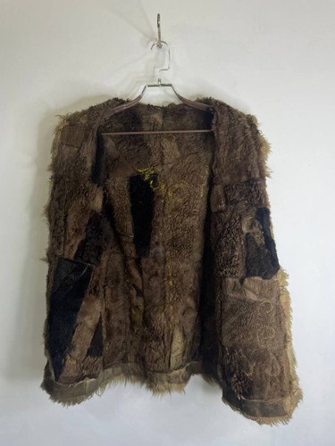 Vintage Shearling Patchwork Hooded Coat Brown Suede Embroidered Jacket Size M - Picture 11 of 11