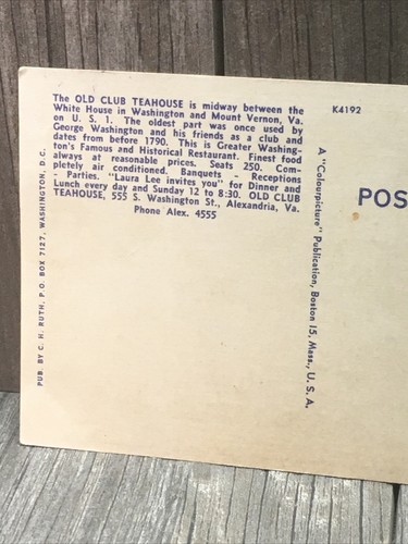 Old Clubhouse Teahouse George Washington’s Club House Alexandria Va Postcard - Picture 12 of 12