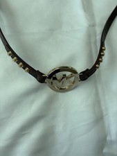 MICHAEL KORS Women Gold Tone MK Buckle Belt Logo Print Thin Medium Brown NWT