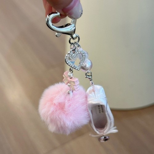 Feminine Ballet Shoe Key Accessory Pearls Bowknot Pompoms Alloy Fabric Jewelry - Picture 4 of 8
