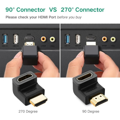 HDMI Angulo Recto Adaptador Macho A Hembra 90 Grados Dorado PS3 PS4 Xbox C-18 - Imagen 3 de 3