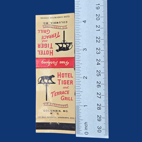 Vintage Matchbook Cover Hotel Tiger and Terrace Grill Columbia Missouri - Picture 5 of 5