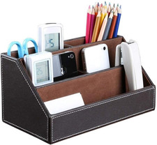 Brown PU Leather Remote Controller Holder TV Guide CD DVD Controller Organizer D