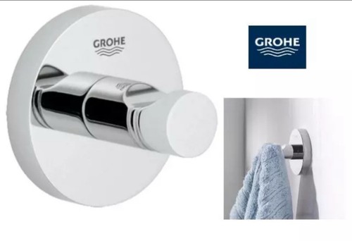 New GROHE 40364001 Essentials Wall-Mounted Bathroom Robe Hook, Starlight Chrome