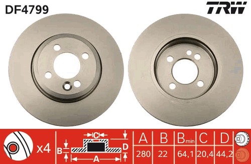2x BRAKE DISC DF4799 FOR MINI CLUBMAN N12 B14 A 1.4L 9HZ /W16 D16 1.6L 4cyl - Picture 2 of 11