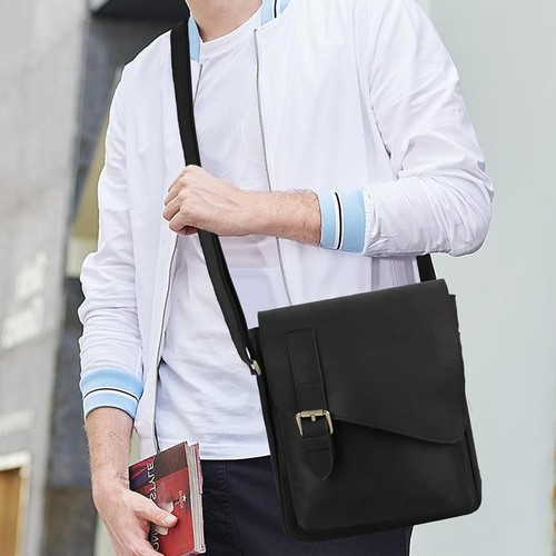 Jack&Chris Leather Crossbody Bag Messenger for Men Shoulder Black  - Picture 6 of 7