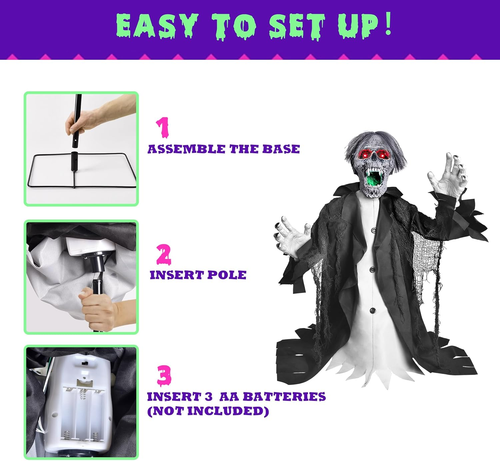Halloween Animatronic Zombie Rompedor Luz Sonido Terror Deco Accesorios Exterior - Imagen 6 de 8