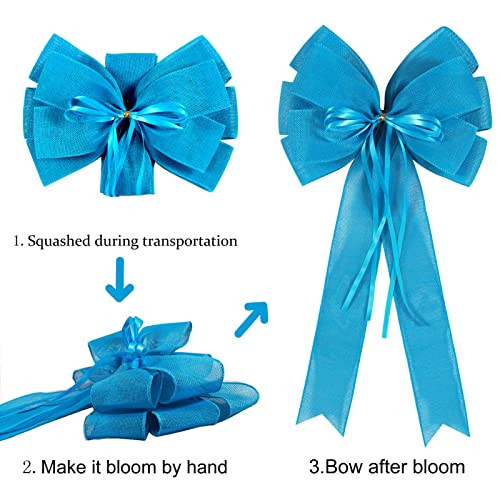 2 Pcs Large Blue Easter Wreath Bow Decor,Spring Summer Tree Topper Bow - Picture 5 of 7