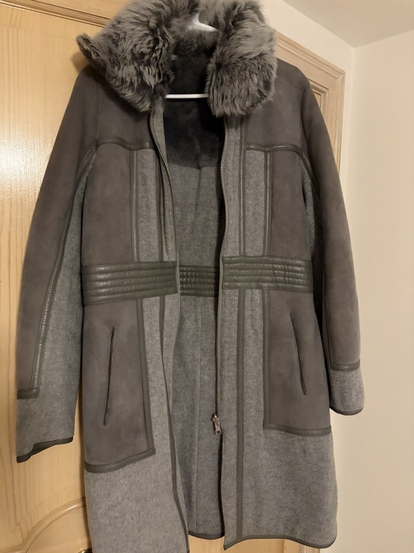 Badgley Mischka lamb Fur Shearling Gray Coat M