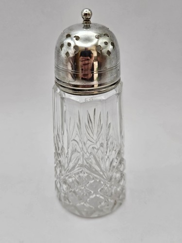 Vintage 1930s Silver Plate Sugar Sifter lead Crystal Glass.