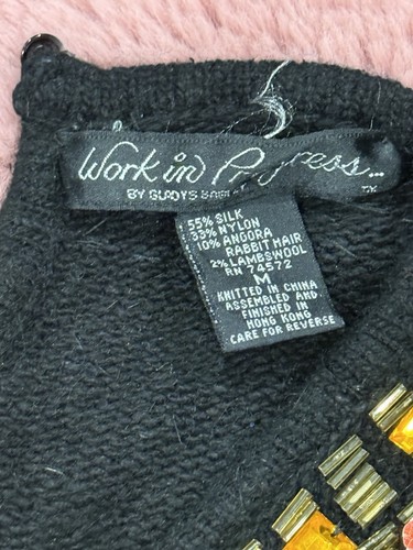 Work In Progress Sweater By Gladys Bagley Rhinestones Holiday Party Vintage - Picture 6 of 7