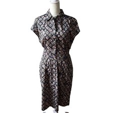 Cottage Tea Party Women Floral Print Short Sleeve Collared Retro Midi Dress US 8