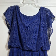 Emma & Michele Dress 12 Navy Blue Lined Fringe Cocktail Flapper Lace Overlay
