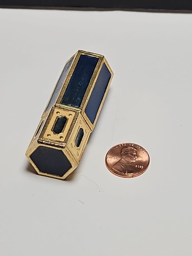 Bottiglia profumo vintage Estee Lauder smalto blu tono oro tappo a vite vuota - Foto 13 di 13