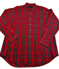 Vintage 90 Ralph Lauren The Big Shirt Men Sz XL Red Tartan Plaid Button Down L/S
