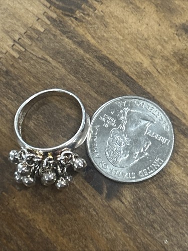 Anillo modernista con racimo de cuentas de bola colgante de plata de ley de colección tamaño 7,75 6,46 gramos - Imagen 2 de 5