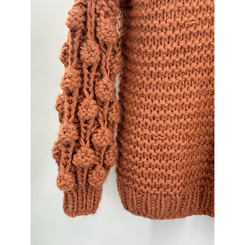 Wishlist Chunky Knit Cardigan Rust Orange Bubble Sleeve Sweater Boho M/L Cozy - Picture 11 of 11