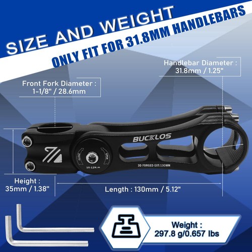 Bike Stem Adjustable 80 Degree 110-145mm 25.4/31.8mm-Handlebar MTB/Road % - Picture 3 of 11