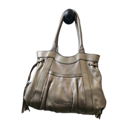Cole Haan pewter leather handbag with tassels Boho Hippie Flair  - Picture 2 of 9
