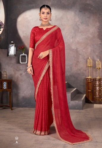 Black Fancy Fabric Saree With Contrast Blouse For Women, Embroidered Border Sari - Picture 12 of 19