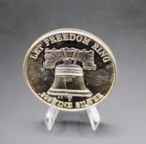 Vintage CA Crown Mint Liberty Bell Freedom One Troy OZ 999 Fine Silver