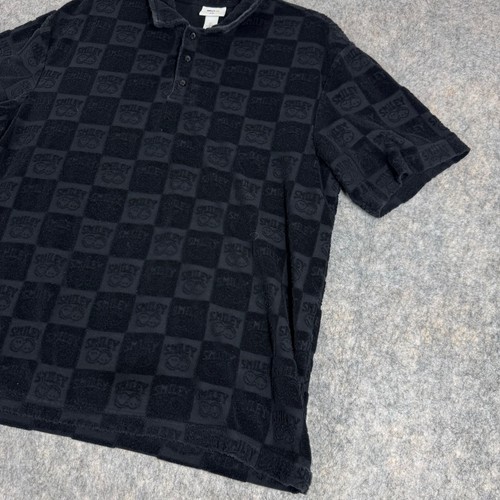 Smiley x H&M Men Polo Shirt Short Sleeve Black Checkered Logo Sz L Terrycloth - Picture 2 of 9