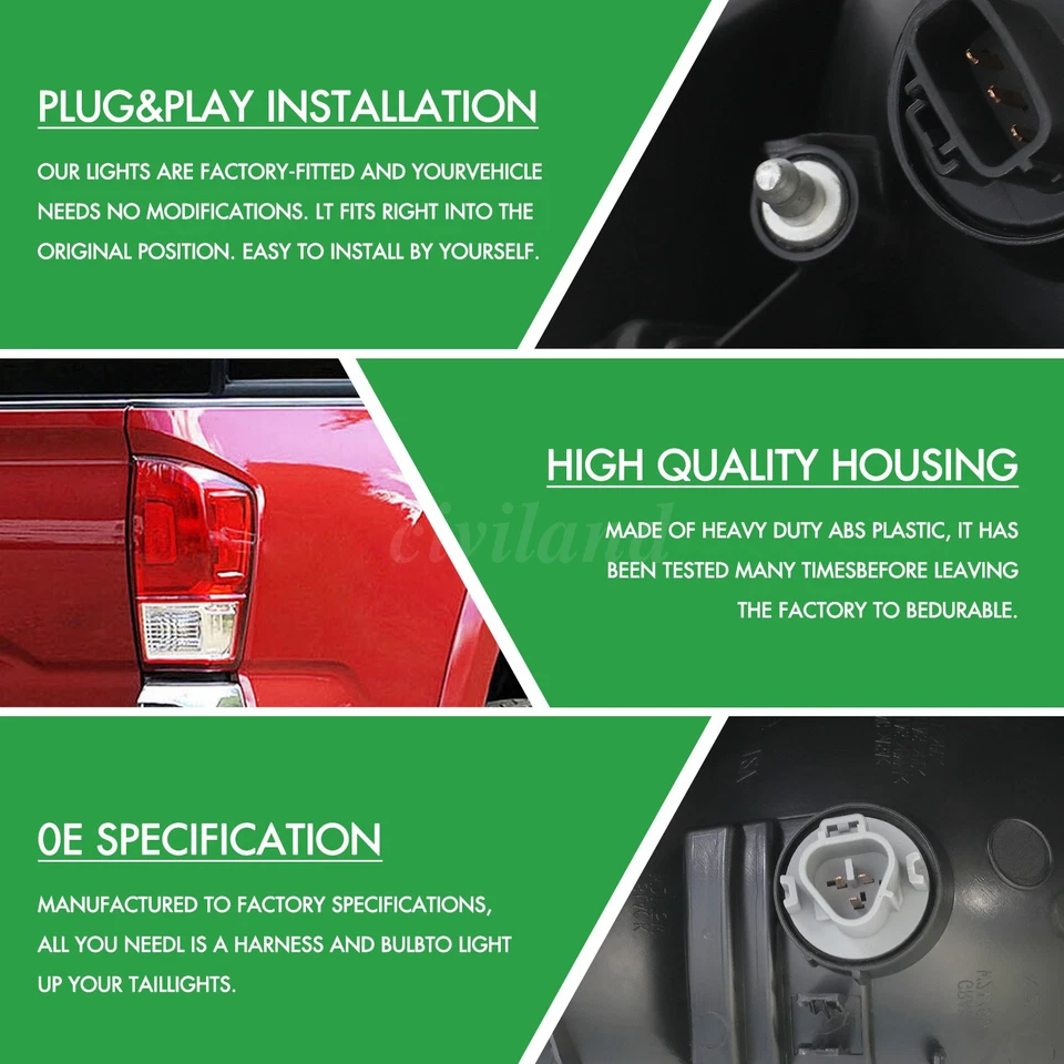 Left+Right Tail Lights Brake Lamps for 2016 2017 2018-2023 Toyota Tacoma Pair - Изображение 2 из 4