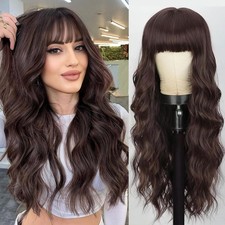 Reddish Brown Long Wavy with Bangs 26in Premium Hair