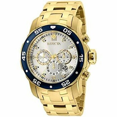 Invicta Pro Diver Chronograph 18K Gold Plated Steel Silver Dial From Japan