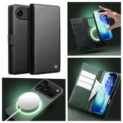 Qialino For iPhone 17/Air/Pro Max 2in1 Detachable Genuine Leather Wallet Case