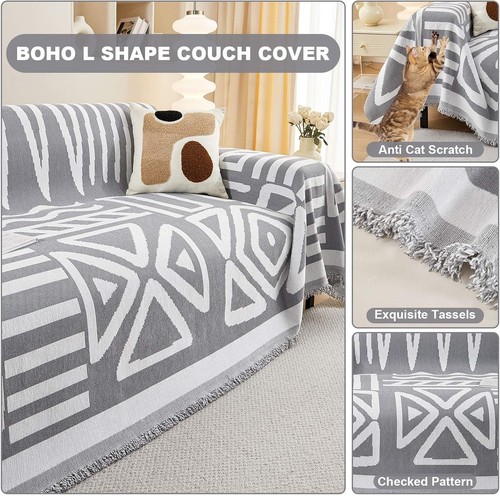 Boho Sofa Cover for 2 3 4 Seater Chenille AB Sided Slipcover for Corner Sofa - Foto 49 di 51