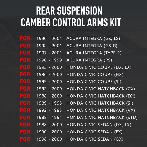 For Honda Civic 88-00 EF EG EK 90-01 Integra Rear Control Camber Arms Kit Red - Picture 3 of 12