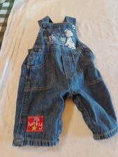 Vintage, Y2K Denim Overalls, Lucky, Dalmatian Dog,0-3 Months Blue Jean.