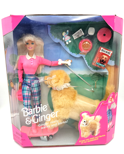 Vintage 1997 Mattel Barbie & Ginger  Skateboard and Accessories