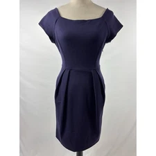 Diane von Furstenberg Anka Shift Dress Navy Blue 6 Cap Sleeve Wool Silk V Back