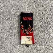 Vans Crew Socks Mens Womens 6.5-9 Black Red Yellow Flames Fire Skate Athletic