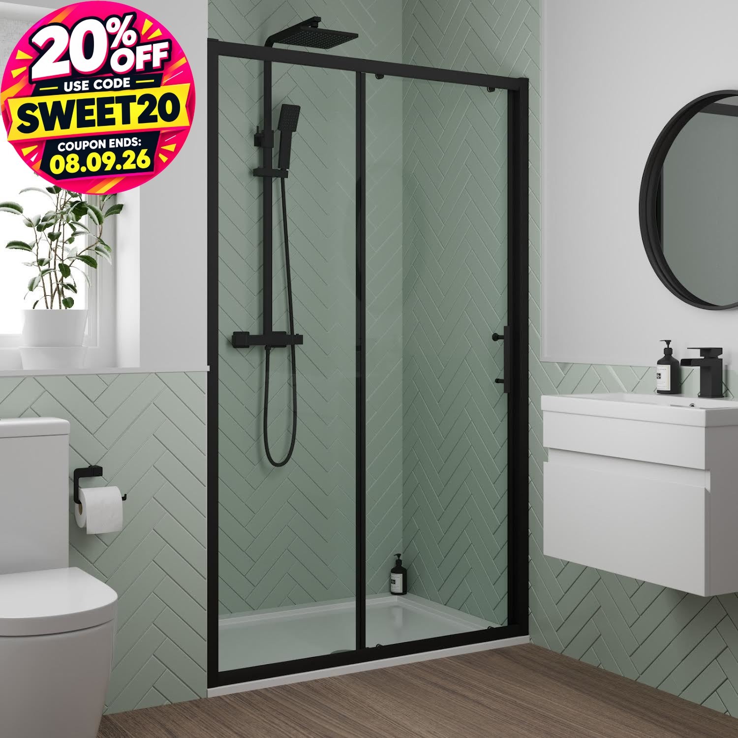 1000mm Sliding Shower Door 6mm Glass Black Framed Modern Bathroom