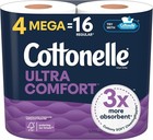 Cottonelle Ultra Comfort Soft Toilet Paper, 4 Mega Rolls = 16 Regular Rolls