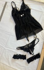 Cripom Lingerie Set - Corset w/ Garter, 2 piece - Size Medium, Black