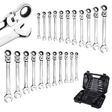 22-Pieces Ratcheting Flex-Head Combination Wrench Set Metric 6-18mm&SAE 1/4-3/4"